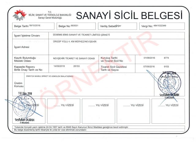 Sanayi Sicil Belgesi